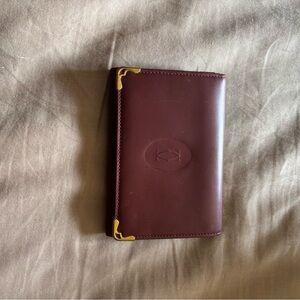 Cartier Burgundy Leather Card Holder with Gold Corner Accents